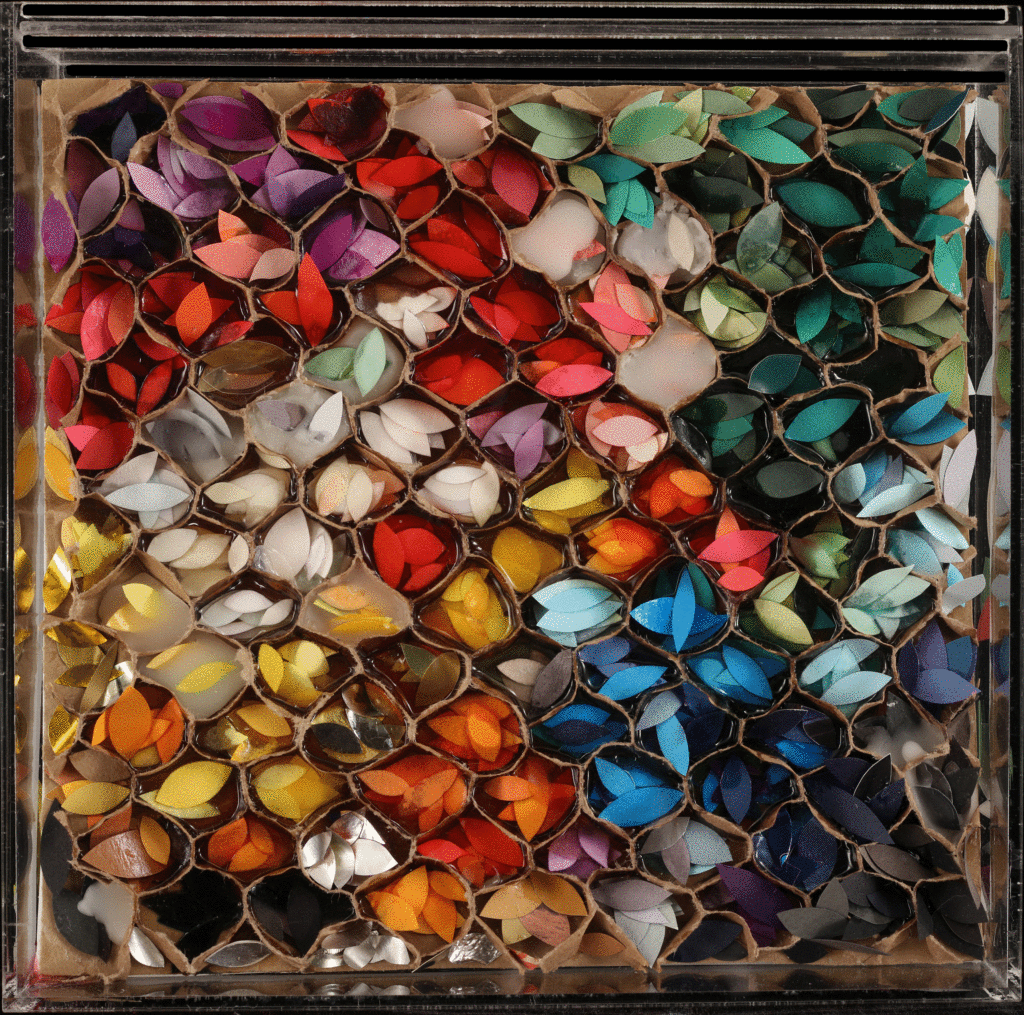 hive like collage painting in rainbow of colors