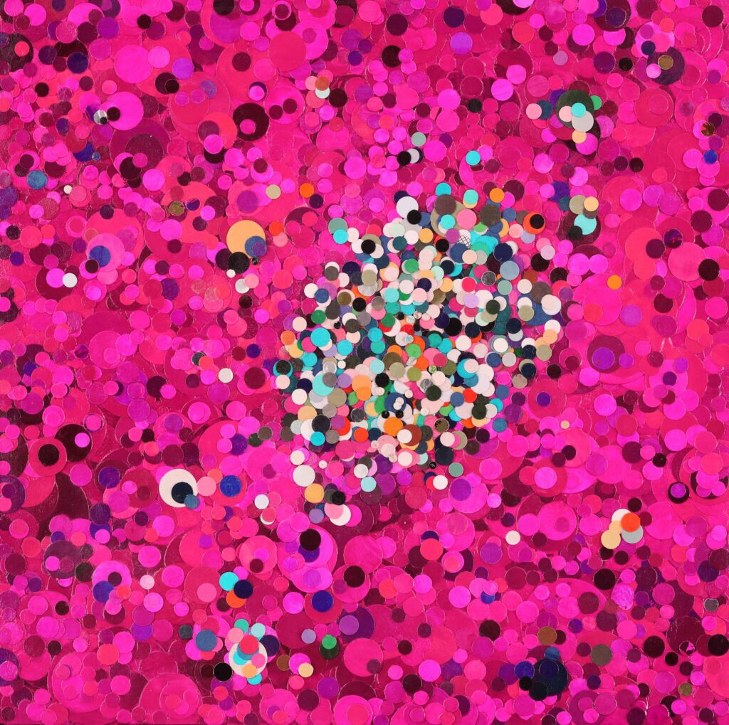 Magenta Aurora collage painting